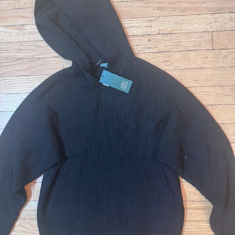 Wild Fable Black Ribbed Knit Hoodie Sweater Womens XS New With Tags - Picture 3 of 11